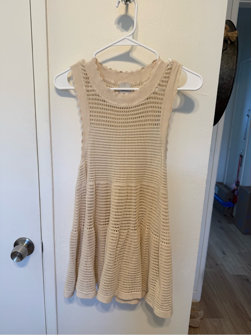 Maeve Cream Open-Knit Sleeveless Flared Tunic